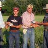 Team Roping USA Buckles in France! 
from left - Roger Hanagriff, event winners Sebastian and Patrice Fabre and Wade Brown.